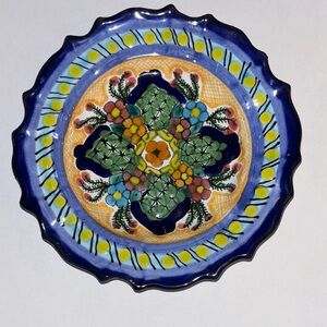 Talavera Hernandez Vintage Blue green floral Mexican Ceramic Decorative Plate 6”
